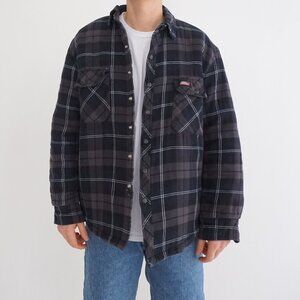 Vintage Dickies Black Grey Plaid Quilted Lined Workwear Shirt Jacket Large